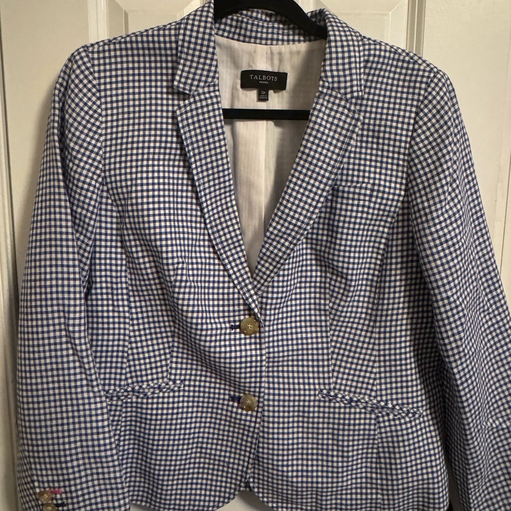 Talbots Blue and White Gingham Checkered Women's Blazer